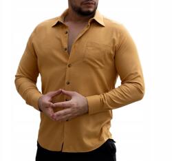  Elegáns Klasszikus Férfi Ing Sima Mustár Zsebbel 3XL