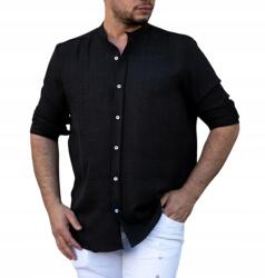 Férfi Laza Pamut Ing Casual Állógallérral, Fekete XL