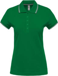 Kariban Női kontrasztcsíkos rövid ujjú galléros piké póló, Kariban KA251, Kelly Green/Light Grey/White-M (ka251kg-lgr-wh-m)