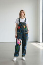 Shopika Salopeta oversized din denim cu lalele pictate Talie unica
