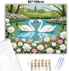  Romantikus hattyúk - számfestő készlet - 80×100 cm (Keret nélkül)