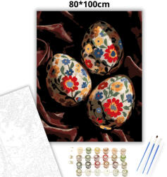  Népies hímes tojások - számfestő készlet - 80×100 cm (Keretre feszítve)