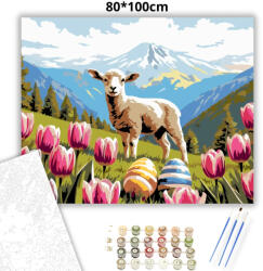  Derűs bárány tulipánok közt - számfestő készlet - 80×100 cm (Keretre feszítve)