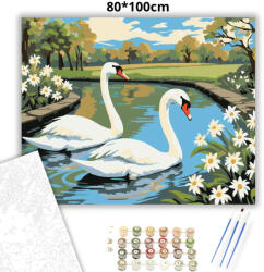  Békés hattyúpár - számfestő készlet - 80×100 cm (Keret nélkül)
