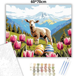  Derűs bárány tulipánok közt - számfestő készlet - 60×70 cm (Keret nélkül)