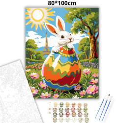  Derűs nyuszi Párizsban - számfestő készlet - 80×100 cm (Keret nélkül)