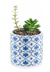 Decorer Planta suculenta artificiala in ghiveci ceramica alba albastra Ø 11 cm x 19 H (A61.00.36B)