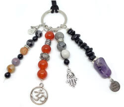  Balesettől, lopástól, félelemektől óvó, negatív energiáktól védő Autós Őrangyal - hópehely obszidián, tégla achát, indiai achát, fekete turmalin, karneol, picasso jáspis, ónix, ametiszt ásvány kiégesz