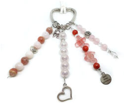  Életerőt, energiát növelő, boldogságfokozó, pozitív hozzáállást erősítő Autós Őrangyal - rodokrozit, rózsaopál, rózsakvarc aura, szivacs korall, cseresznyekvarc, rózsakvarc ásvány kiegészítő