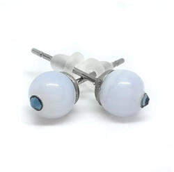  Kalcedon - bedugós ásvány fülbevaló Swarovski strasszkővel díszítve