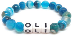  Szerencsehozó, fizikai-, szellemi-, érzelmi egészség megfelelő működését támogató - neves, kisfiú festett kék achát ásvány karkötő