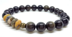  Energia, gondolat és aura tisztító, energiaáramlást javító, spirituális fejlődést segítő - ezüst obszidián, dendrites opál férfi ásvány karkötő