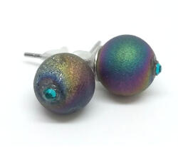  Matt titán achát - bedugós ásvány fülbevaló Swarovski strasszkővel díszítve