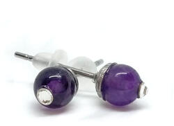  Ametiszt - bedugós ásvány fülbevaló Swarovski strasszkővel díszítve