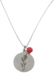  Decemberi születésvirág magyal, bambusz korall - gravírozható ásvány nyaklánc ezüst színben