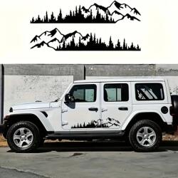  Set 2 stickere autoadezive pentru vehicule Off Road, model "Forest & Mountains", dimensiune 100 x 20 cm, culoare Neagra (AVX-OFFROAD-01)