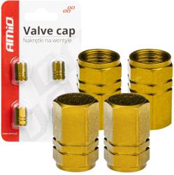 AMIO Set 4 capacele auto pentru ventil, din aluminiu, model Hexagon, culoare Galben (AVX-AM03633)