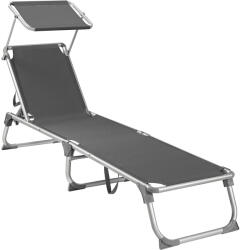 SONGMICS Sezlong pliabil, cu parasolar, spatar reglabil in 5 pozitii, maxim 150kg, 193x55x31cm, gri (EZ-GCB19GYV1)
