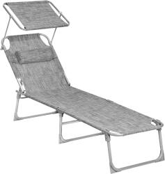 SONGMICS Sezlong pliabil, cu parasolar si tetiera, spatar reglabil in 4 pozitii, maxim 150kg, 193x53x29cm, gri deschis (EZ-GCB19T)