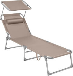 SONGMICS Sezlong pliabil, cu parasolar si tetiera, spatar reglabil in 4 pozitii, maxim 150kg, 193x53x29cm, crem (EZ-GCB192K01)