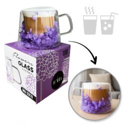  Cana 180 ml din sticla borosilicata, pereti dubli, model flori hortensie mov, in cutie cadou, JollyMag, SZK76 (ESELL-W-jolly_SZK76)