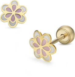 Lisa rózsaszín-fehér virág gyerek fülbevaló gömb zárral - JTAG-0314-18 (JTAG-0314-18)