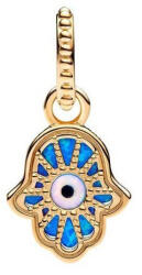 Pandora Moments Opálfényű kék hamza kéz függő sárga arany Charm - 762699C01 (762699C01)