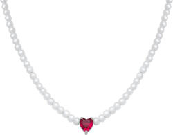 Ezüst ékszer Juta gyönggyel diszített, piros szív női ezüst nyaklánc - NPE80009 (NPE80009)