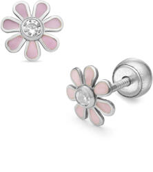 Lisa rózsaszín százszorszép gyerek fülbevaló gömbzárral - JTAG-0305-18 (JTAG-0305-18)