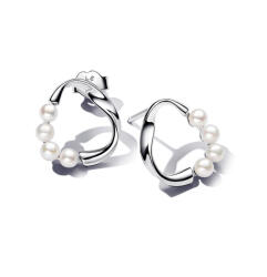 Pandora organikus formájú kör és kezelt édesvízi tenyésztett gyöngyök gombfülbevaló - 293276C01 (293276C01)