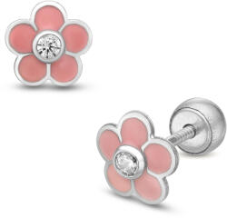 Lisa köves rózsaszín virágos fehér arany gyerekfülbevaló gömbzárral - JTAG-7209-18 (JTAG-7209-18)