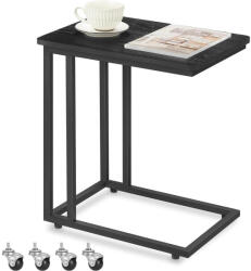 VASAGLE Oldalasztal acél vázzal és görgőkkel, kanapé alá csúsztatható asztal, fekete (LNT050B56) - tutihome