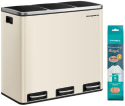 SONGMICS 3 rekeszes konyhai szemetes, 18L, pedálos, homokbézs (LTB054A02) - tutihome
