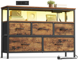 VASAGLE SONGMICS komód, TV szekrény, appal vezérelhető LED-világítás, vintage barna-tintafekete (LGS723KD01)