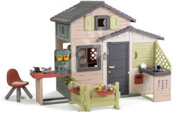 Smoby Căsuța prietenilor cu grădină lângă atelier Friends Evo Playhouse Life Smoby cu uși mari extensibilă cu filtru UV (SM810302-J) Casuta pentru copii