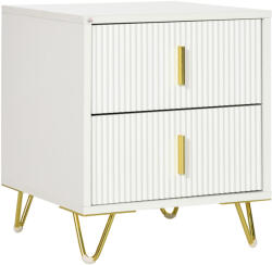 Homcom 2 fiókos fa éjjeliszekrény fém fogantyúkkal és lábakkal, 40x40x47 cm, fehér és arany
