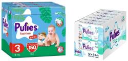 pufies Scutece tip chiloței Pufies Fashion - Mărimea 3, 150 bucati , 6-11 kg, Multipack + luni șervețele umede, 12 х 64 bucati (70000090+54000197)