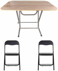  Összecsukható asztal MDF lapos felülettel 70x120x73 cm + 2 összecsukható fém konyhaszék