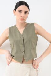 Vero Moda Vero Moda, Biopamut és lentartalmú mellény, Páfrányzöld, L (10333795-DEEP-LICHEN-GREEN-L)