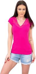  OEM Női blúz, fukszia, csipke nyakkivágással, rövid ujjú, kiváló minőségű anyagból, One Size INTL (35845779)