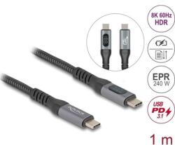 Delock USB 40 Gbps adat és gyorstöltő koax kábel 1 m hosszú, 8K 60 Hz USB PD 3.1 bővített tápszélesség 240 W (86067) (86067) (86067)