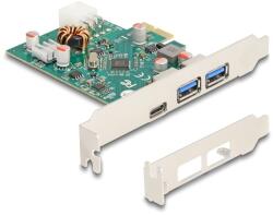 Delock PCI Express x1 kártya - 1 x külső USB Type-C anya PD 30 W és 2 x külső A-típusú USB 5 Gbps anya (90229) (90229) - xupe