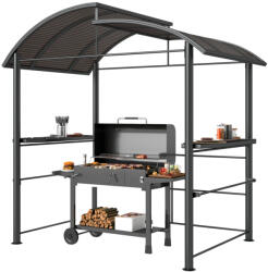 Aosom Kerti grill pavilon 240x150x230 cm grillpavilon polikarbonát tetővel BBQ pavilon polcokkal
