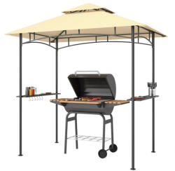 Aosom Grillpavilon LED világítással 240x150x258 cm vízlepergető kerti pavilon dupla rétegű tetővel