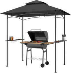 Aosom Kerti grillpavilon LED világítással 240x150x258 cm kerti grillsátor dupla rétegű tetővel