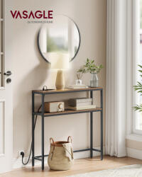 VASAGLE konzolasztal töltőállomással 2 polccal vintage barna/tintafekete 20 x 80 x 80 cm (EUZ-LNT135KD01)