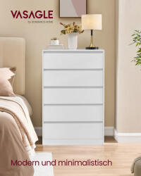 VASAGLE KAILYN fiókos szekrény hófehér modern stílusú 5 fiókkal (EUZ-LTS605WE01)
