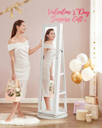 SONGMICS 360° forgó ékszertartó szekrény teljes hosszúságú tükörrel fehér (EUZ-JJC62WT)