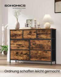 SONGMICS 7 fiókos komód acél MDF szövet rusztikus barna fekete (EUZ-LGS323BH04)
