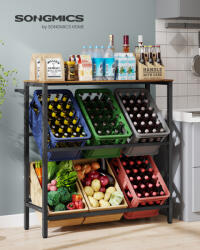 SONGMICS 2 szintes italrekesz tároló állvány acél vintage barna-fekete 150 kg teherbírás (EUZ-BSC363K01)